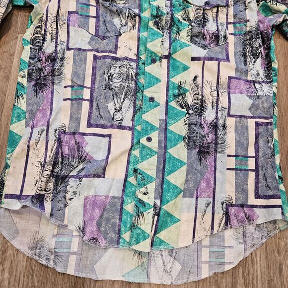 Vtg Wrangler Button Up Shirt Mens 16.5 34 Native American Tribal Western Cowboy - Picture 4 of 9